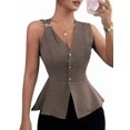 thumbnail image 3 of Womens Summer Vest Tops Dressy Business Casual V-Neck Sleeveless Button Down Trendy Outfits Camel Color XL, 3 of 8