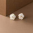 thumbnail image 3 of Solid 925 Sterling Silver Camellia Flower Stud Earrings for Women Teens Flower Stud Earrings Pearl Studs, 3 of 12