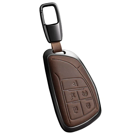 Key Fob Cover for Chevy GMC with Keychain, Silverado Sierra Tahoe Suburban Equinox Traverse Yukon Denali Terrain Buick Envision Premium leather Case (5 Buttons)