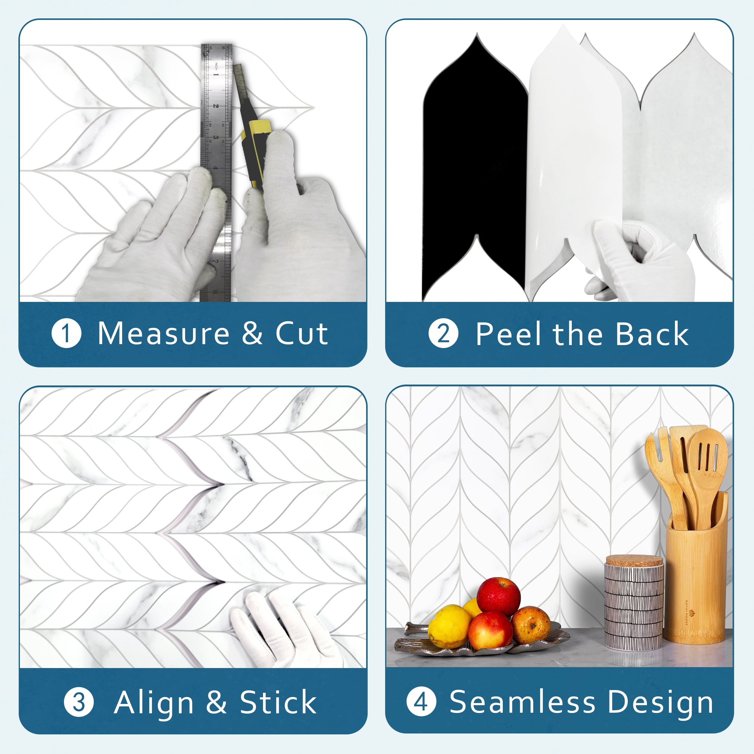 SUNWINGS 10-Sheet Peel and Stick Leaf Waterjet Backsplash Self Adhesive Tiles White Marble Wall Panels Stick on Backsplash for Kitchen, Bathroom, Fireplace