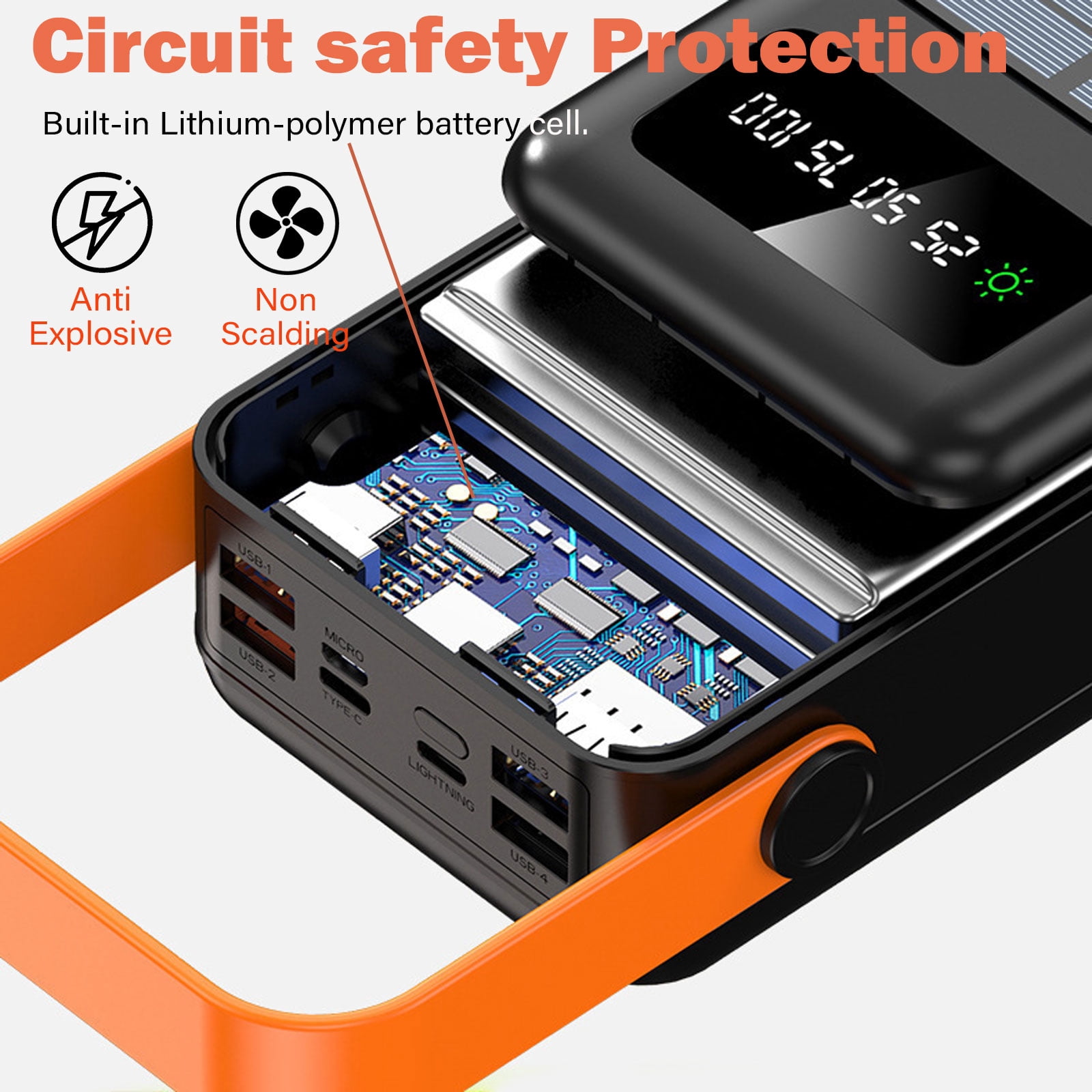 RONY 60000mAh Solar Power Bank with 4 Built-in Cables: 7 Ports Solar Charger with Flashlight for Camping Hiking Emergency