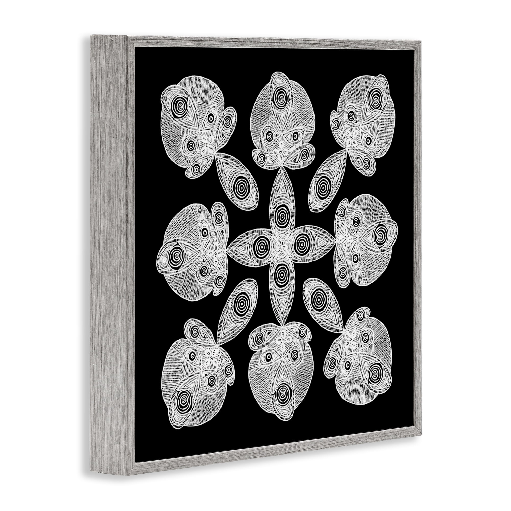 Stupell Industries Fractal Symmetry in Monochrome Gray Framed Giclee Art, design by El Perkin