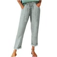 thumbnail image 3 of THDHVS Linen Pants Women,Casual Pants for Women,Summer Fall Pull On Pants for Women with Pockets Elastic Waist Cropped Work Pants Gray S, 3 of 7