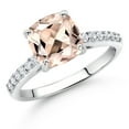 thumbnail image 2 of Gem Stone King 10K White Gold 8MM Cushion Cut Peach Morganite and White Lab Grown Diamond Engagement Ring for Women (2.06 Cttw, Gemstone October Birthstone, Available in Size 5, 6, 7, 8, 9), 2 of 4