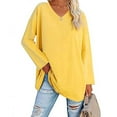 thumbnail image 2 of YWDJ Graphic Tees for Women Trendy Women's Casual V-Neck Long Sleeve Solid Loose Shirt Blouse Tops Yellow M, 2 of 8