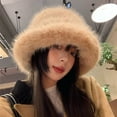 thumbnail image 4 of High-grade faux fur mink fur fluffy fisherman hat lady style big head circumference plush hat winter warm pullover hat-white-Fisherman hat, 4 of 6