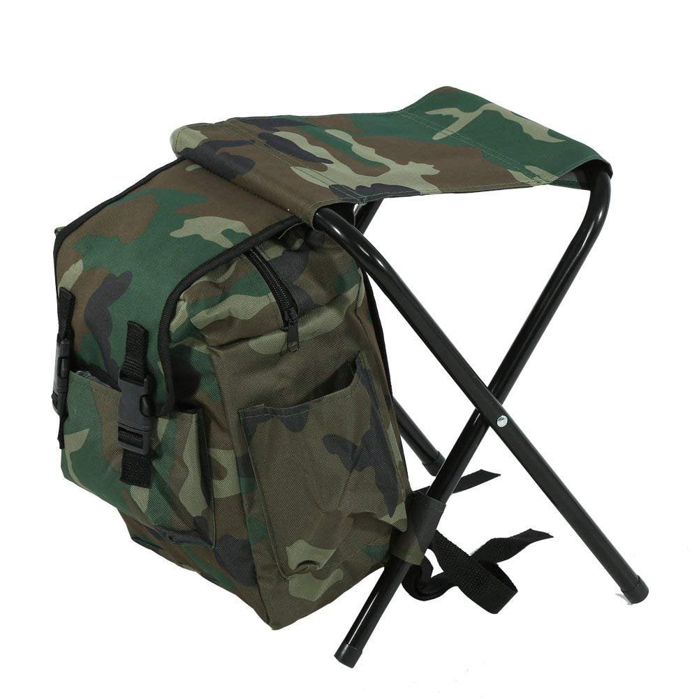 Camouflage Folding Stool Chair w/Back & Pouch Comfort Performance Max Durability 