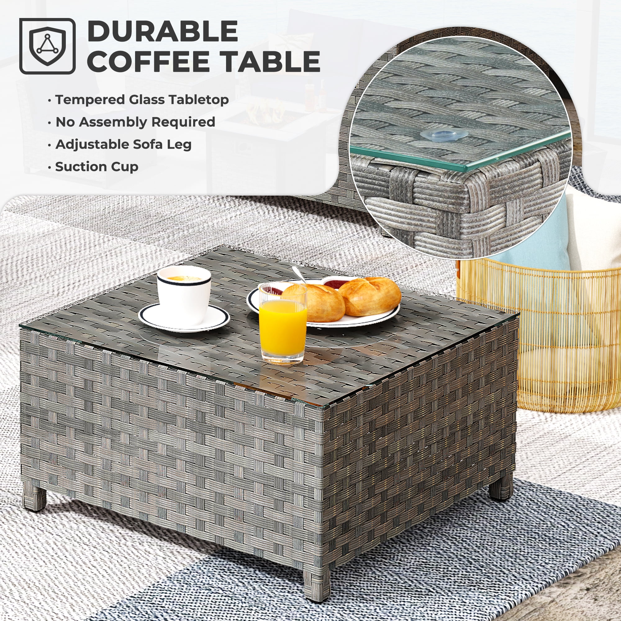 XIZZI 6-Pieces Outdoor Patio Furniture Sets Fully Assembled, Rattan All-weather Outdoor Sectional Conversation Sofa set with Coffee Table for Garden Backyard, Beige Cushion