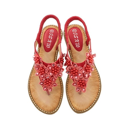 

Gomelly Womens Beach Shoes Slip On Thong Sandals Summer Flat Sandal Fashion Party Red 7