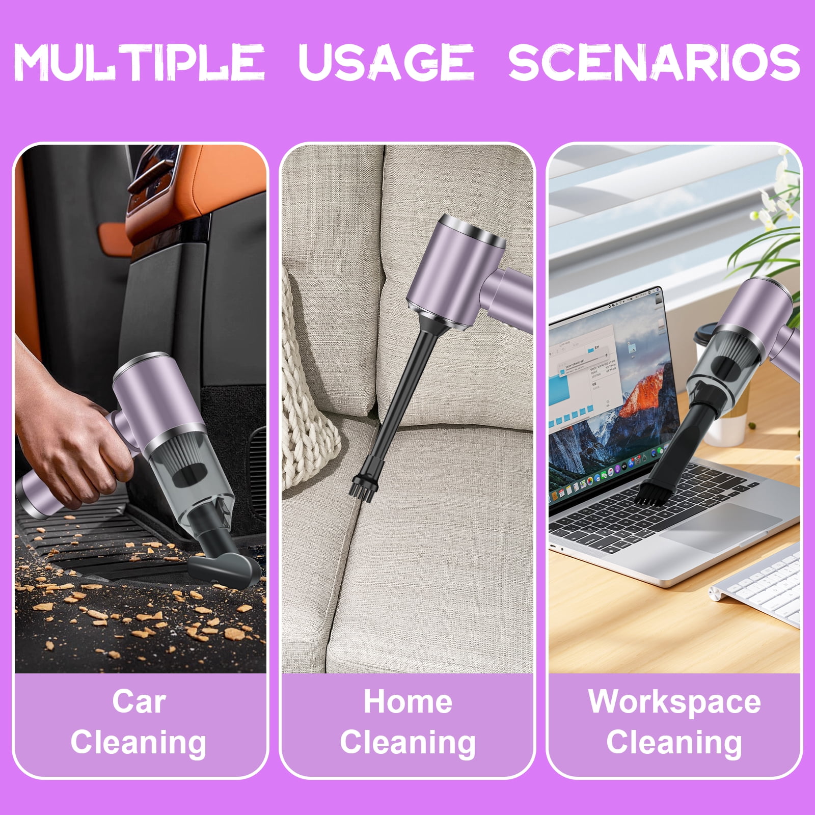 Pentantan Cordless Handheld Vacuum Cleaner, 12000PA Powerful Sutions Car Vacuum, 2 Adjustable Speeds Lightweight Mini Vacuum for Car, Keyboard, Purple