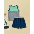 thumbnail image 4 of 2 Pcs Newborn Casual Outfits, Baby Boys Contrast Color Round Neck Tank Tops with Pocket + Drawstring Shorts, 4 of 8