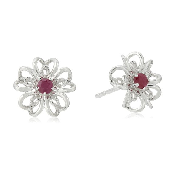 Pinctore Pinctore Sterling Silver Genuine Ruby Stud Earrings