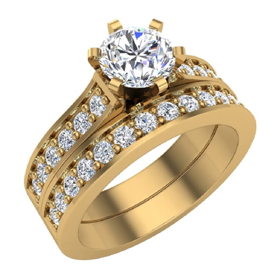 Wedding Ring Set for Women Gift Box Authenticity Cards 14K Gold w/Band 1.25 CT (G, SI)