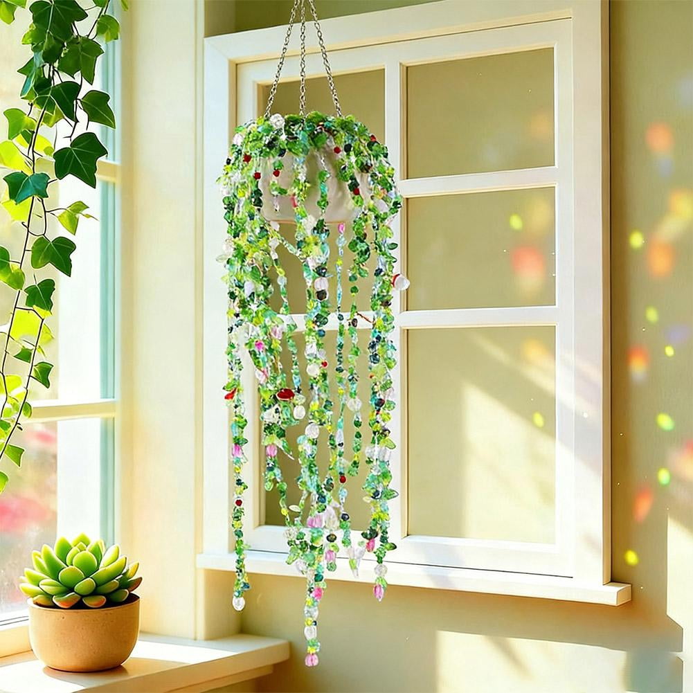 Green Glass Beaded Plant Kit,Plant Beaded Crystal Glass Leaf Bead for Plants Making,Complete Beading Kits with Pots and Moss for DIY Plants Making Crafts Earrings Necklace