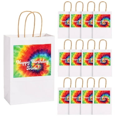 Fun Express Personalized Tie-Dye Kraft Paper Gift Bags Medium 6 1/2" x 9" - 12 Pieces