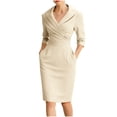 thumbnail image 2 of LEKWK Work Dresses for Women Elegant Classy V Neck Business Casual Dress 3/4 Sleeve Sheath Dress Bodycon Pencil Dress Office Wear, 2 of 6