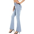 thumbnail image 2 of Pantalones vaqueros con parte inferior de campana para mujer, pantalones vaqueros acampanados de cintura alta rasgados con cintura elástica, pantalones vaqueros ajustados elásticos con dobladillo crudo 254-blue8, 2 of 5