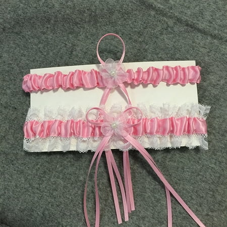 

Satin Lace Wedding Bridal Toss Garter Set with Pearl Floral Bowknot