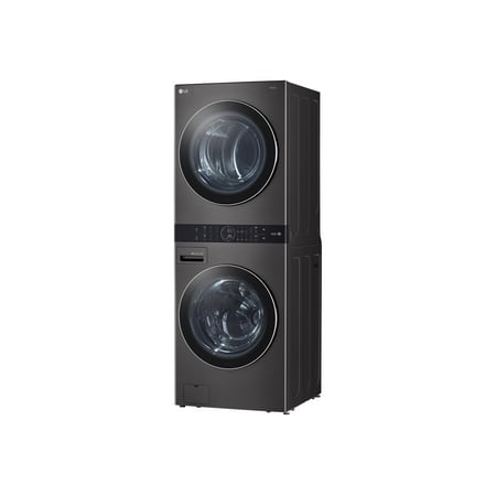 LG - 4.5 Cu. Ft. HE Smart Front Load Washer and 7.4 Cu. Ft. Gas Dryer WashTower with Steam and Built-In Intelligence - Black Steel
