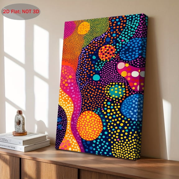 1pc Yayoi Kusama Canvas Painting - Modern Minimalist Pop Art Poster with Vibrant Blue, Pink, Yellow, Green, Orange, Purple, Red, Black, White, 2D Flat, Wall Art Extra Large Kusama, Circle Sign Print,
