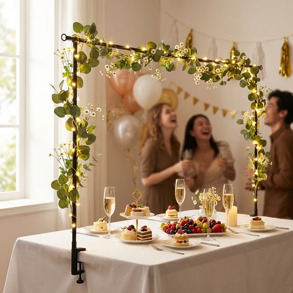 Adjustable Table Arch Hanging Metal Over The Table Rod Stand Easy to Install Use Adjustable Table Arch Hanging Safe Secure Over The Table Rod Stand Suitable for Parties