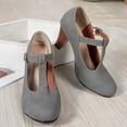 thumbnail image 5 of Women T-Strap High Heels Fashion Platform Round Toe Adjustable Strap Pumps Leather Summer Sweet Dress Shoes Gray Size 5.5, 5 of 6