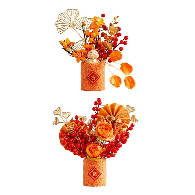2 juegos de flores artificiales chinas tradicionales en maceta para centro de mesa decorativo Estilo D24x15x26cm Estilo F 23x16x24cm