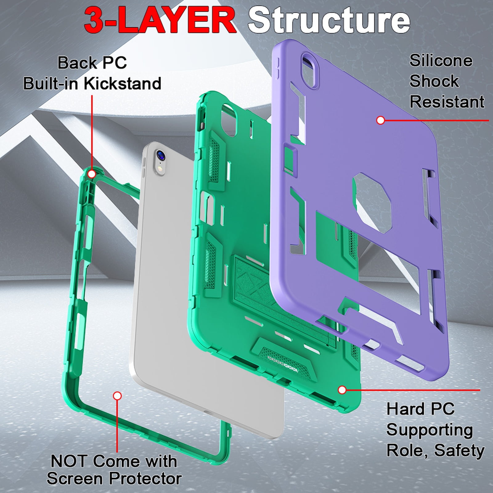 Allytechgroup Rugged Case for Apple iPad A16 11th Generation 11" 2025/ iPad 10th Gen 10.9" 2022, Hybrid TPU PC Bumper Heavy Duty Shockproof Anti-Scratch Protective Cover with Pencil Holder,Purple
