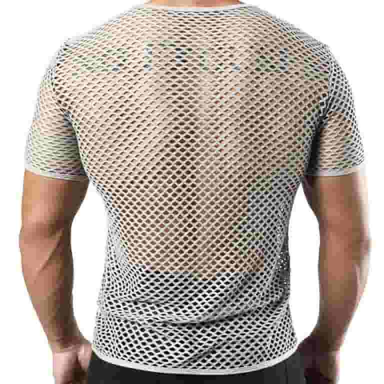 ☆【YUSE】☆MESH FULL PRINT SHORT SLEEVE WARMER ROUN.D T☆ JUUYY Men's Mesh Fishnet Fitted Short Sleeve Muscle Top