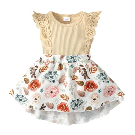 

Mikrdoo 0-3 Months Newborn Baby Girls Dress Rib Sleeveless Summer Floral Print One Piece Romper Dress Apricot
