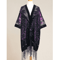 thumbnail image 2 of WeHello Women's Purple Peacock Floral Velvet Fringe Kimono, Open Front Beach Cover Up Shawl, 2 of 8