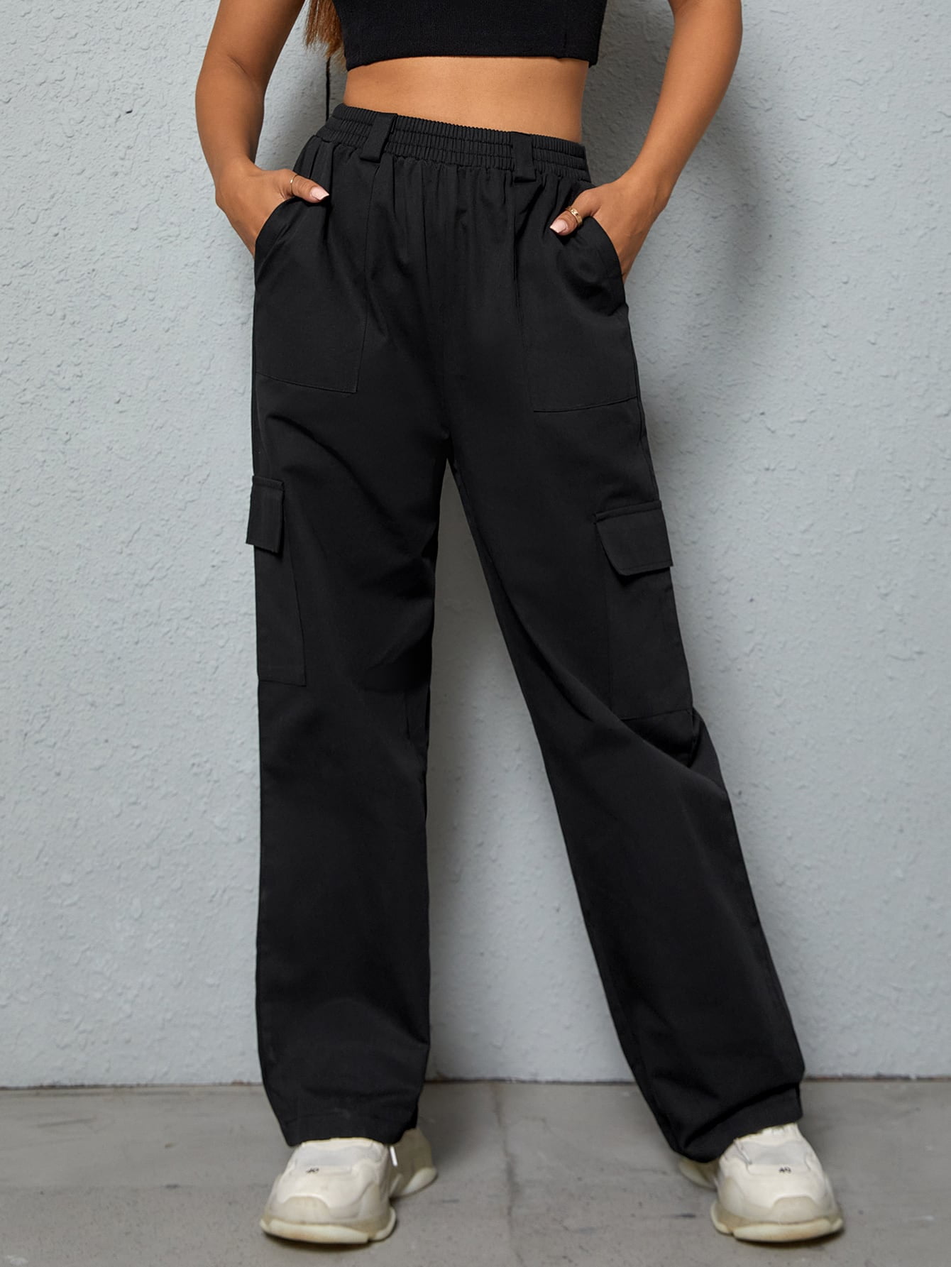 Women's High Waist Flap Pocket Pants 