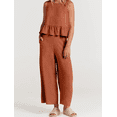 thumbnail image 6 of Womens Summer 2 Piece Outfits Sleeveless Tank Crop Top Wide Leg Pants with Pockets Linen Lounge Matching Beach Sets, 6 of 6