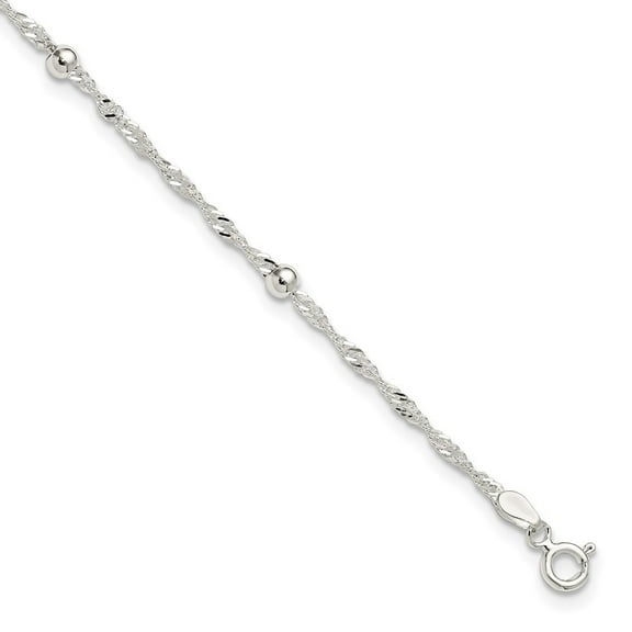 Auriga Fine Jewelry 925 Sterling Silver Beaded Singapore 10inch Anklet for Women