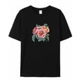 thumbnail image 5 of T Shirts for Women Short Sleeve Cotton Crewneck T-Shirt, Peony Flowers Embroidered Tee Tops Casual Basic T-Shirts, XS-5XL Black XXL, 5 of 7