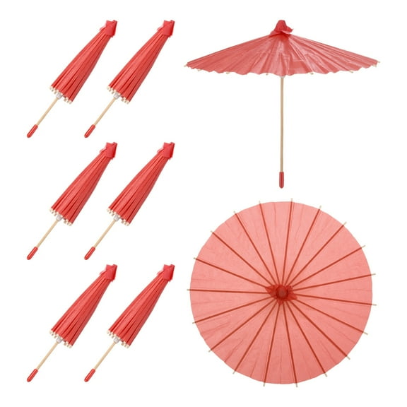 6 Pcs Paper Umbrellas ,8" Paper Parasol Umbrella for Craft,Red