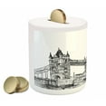 thumbnail image 2 of Vintage Piggy Bank, Old Fashion London Tower Bridge Sketch Architecture British UK Scenery Art Print, Ceramic Coin Bank Money Box for Cash Saving, 3.6" X 3.2", Black White, by Ambesonne, 2 of 4