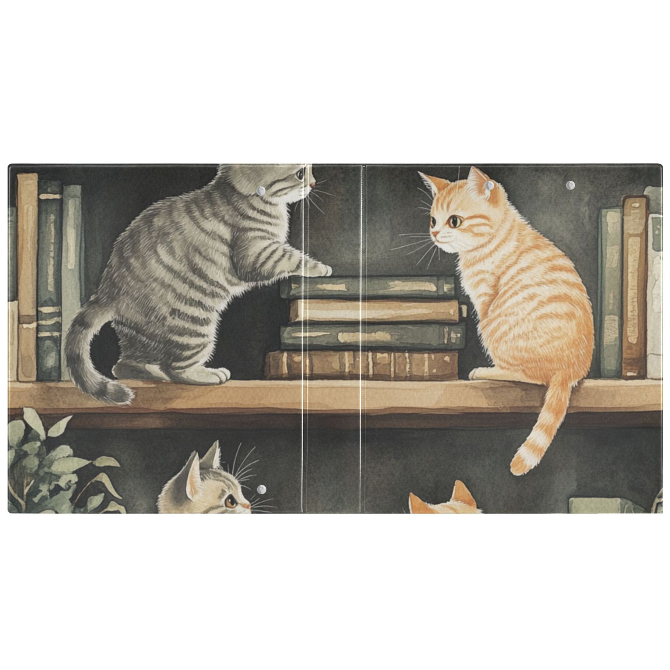 Cats and Books 3 Ring Binders 1.5 inch Hardcover File Folders with Interior Pockets A4 Size Organizer for School Office Hospital Set of 2