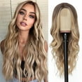 OVNVUSKG Loose Wave Closure Long Blonde Wavy Wig for Women Middle Part Curly Wavy Miniature Lace