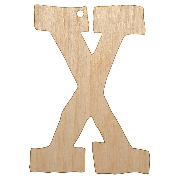 Letter X Uppercase Cute Typewriter Font Wood Holiday Christmas Tree Ornament Unfinished DIY Pre-Drilled Craft