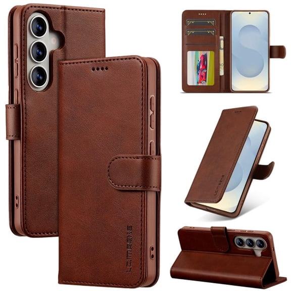 LC.IMEEKE Leather Case For Samsung Galaxy S26 5G 6.7",Premium PU Leather Flip Folio Wallet Case with Card Slot Magnetic Closure Shockproof Kickstand Protective Phone Cases Cover,Brown