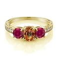 thumbnail image 2 of Gem Stone King 3.12 Ct Ecstasy Mystic Topaz Red Created Ruby 18K Yellow Gold Plated Silver Moissanite Ring (Size 5), 2 of 4