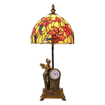 River Of Goods Stained Glass Fairy Blossoms Table Lamp With Clock River Of Goods Stained Glass Fairy Blossoms Table Lamp With Clock Base