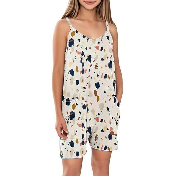 YABCSAZ Girl's Jumpsuit Sleeveless Spaghetti Strap Romper Casual Loose Summer Jumpsuits Solid Color Kids Clothes Infants Baby Outfits Baggy Sweatpants Romper with Pockets Size 9 Years