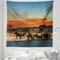 thumbnail image 1 of Animal Tapestry, Herd ofWatering in Wilderness at Sunset Image Print, Fabric Wall Hanging Decor for Bedroom Living Room Dorm, 5 Sizes, Pale Blue Orange Brown, by Ambesonne, 1 of 1