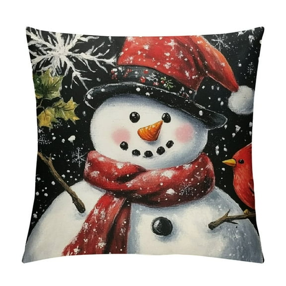 Patifu Christmas Snowman Pillow Covers Winter Snow Holiday Throw Pillow Cover  Black Gray Xmas Pillow Cases Decorative Outdoor Pillowcases Cushion Cover Decoration Couch Sofa Bed 12x12in