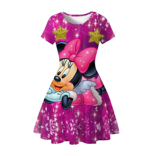 New Girls Dress Cute Minnie Kids Baby Girls Vestidos Ropa Dibujos animados Mickey Print Summer Dot Manga corta Niños Ropa 2-10Y7-8T (Tag140) Gao Jinjia LED