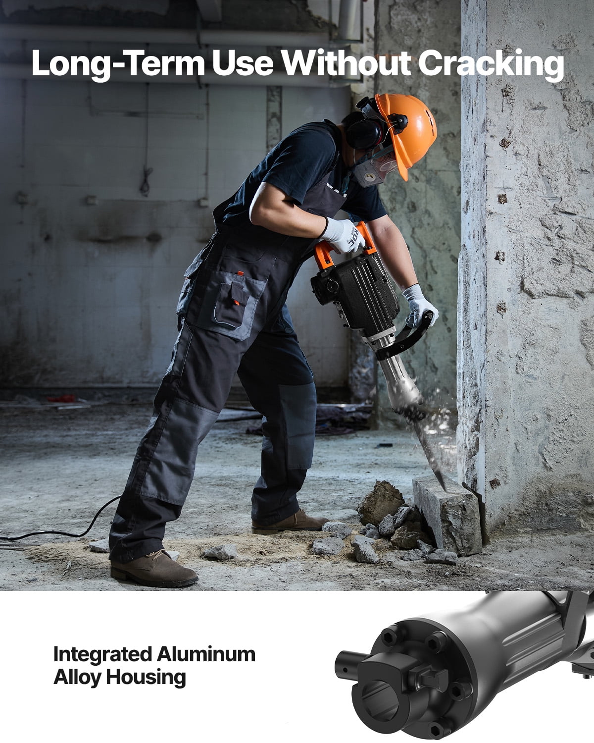 VEVOR Demolition Jack Hammer, 2200W Electric Jackhammer Heavy Duty, 1350 BPM Concrete Breaker, 2pcs Chisels Bit Chipping with Case, Black
