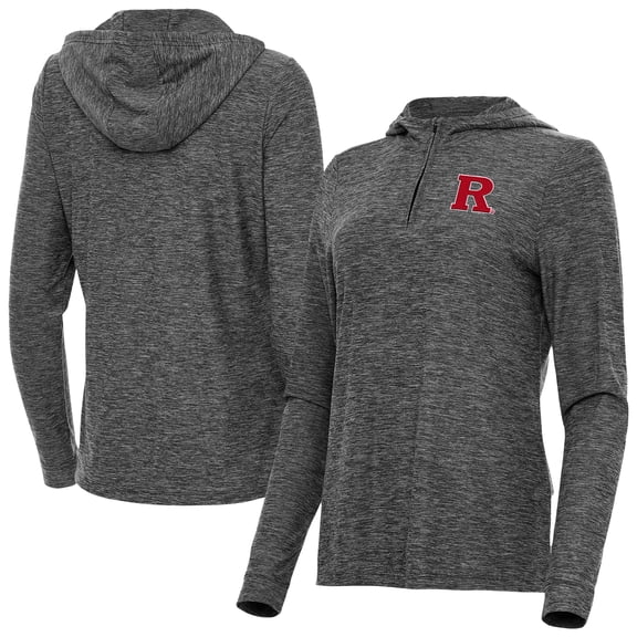 Women's Antigua Heather Black Rutgers Scarlet Knights Daybreak Quarter-Zip Hoodie