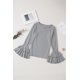 thumbnail image 1 of ABPHQTO Top gris de rayas con mangas acampanadas dobles para mujer, 1 of 5